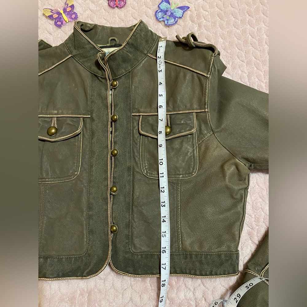 Wilson’s Leather Olive Green Cropped Military Jacket Size Large - Picture 7 of 12